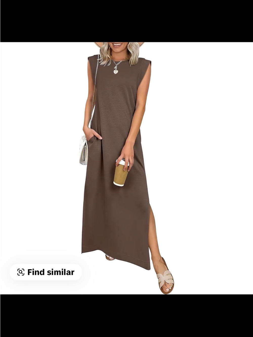 Sleeveless Brown Maxi Shift Dress with Side Slit